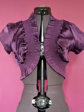 Purple Satin Ruffle Shrug by The Fairies Pyjamas, Small